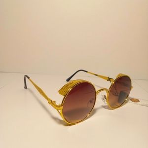 Gold Plated Steampunk Eyewear Featuring Golden Brown Lens.